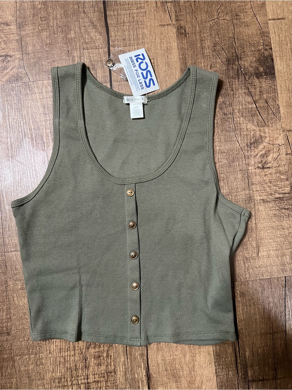 Bozzolo Olive Ribbed Button-Front Crop Tank